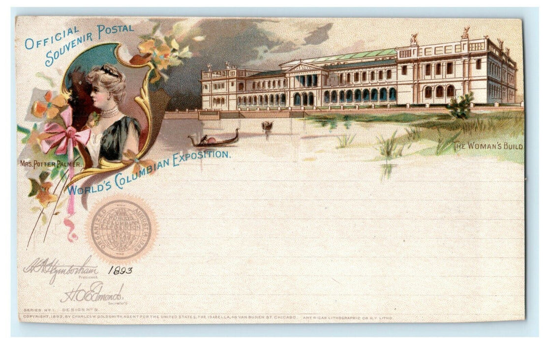 1893 World's Columbian Exposition Chicago IL Palmer Woman's Building Postcard