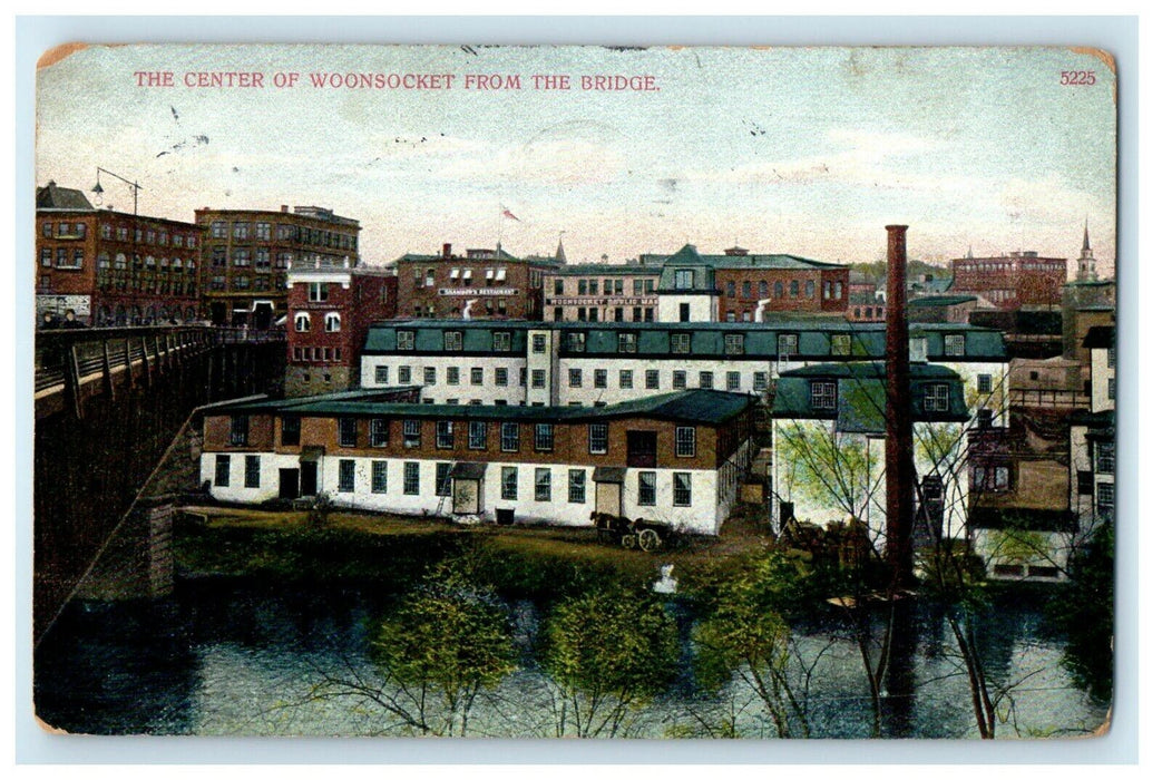 1907 The Center Of Woonsocket From The Bridge Rhode Island RI Antique Postcard