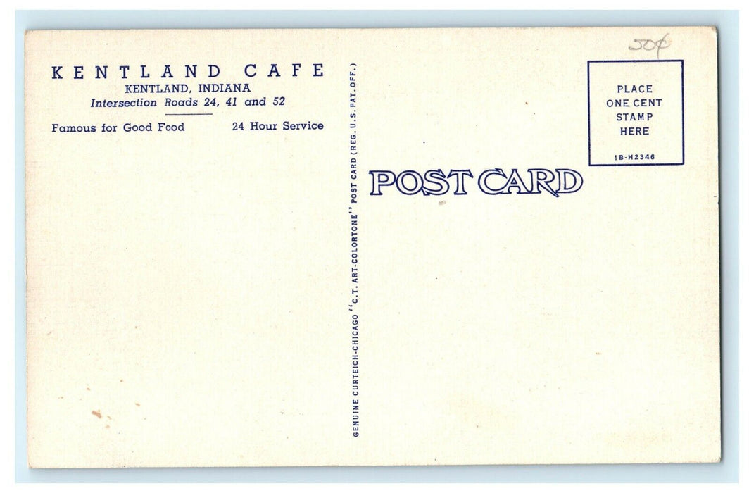 Kentland Cafe Restaurant Intersection Roads Indiana IN Postcard
