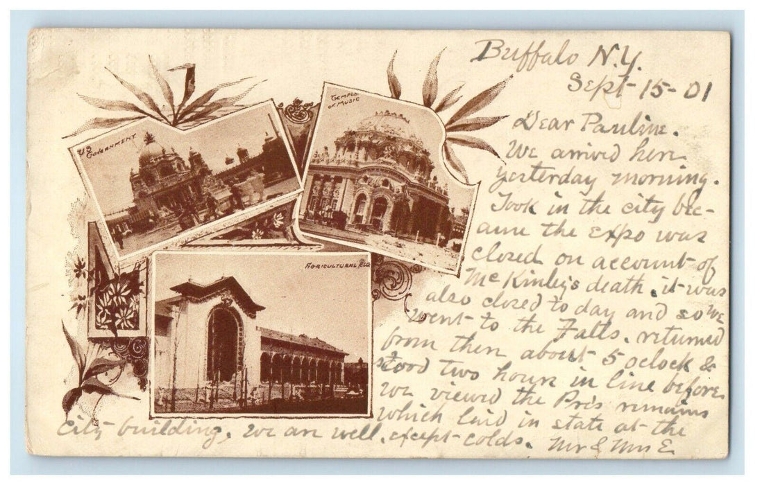 1901 Multiview Pan American Expo Buffalo NY Steamboat Stamp Cancel Postcard