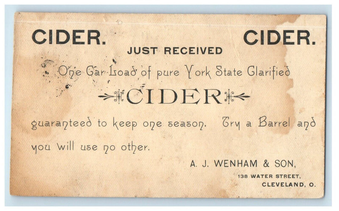 1885 Cider A. J. Wenham & Son Cleveland Ohio OH Advertising Posted Postcard