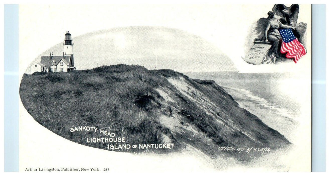 1901 Sankoty Head Lighthouse, Island of Nantucket, Massachusetts MA Postcard