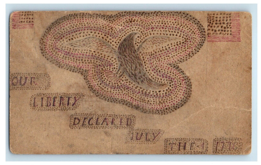 1876 Hand Drawn Centennial 4th July Patriotic Eagle American Folk Art Postcard