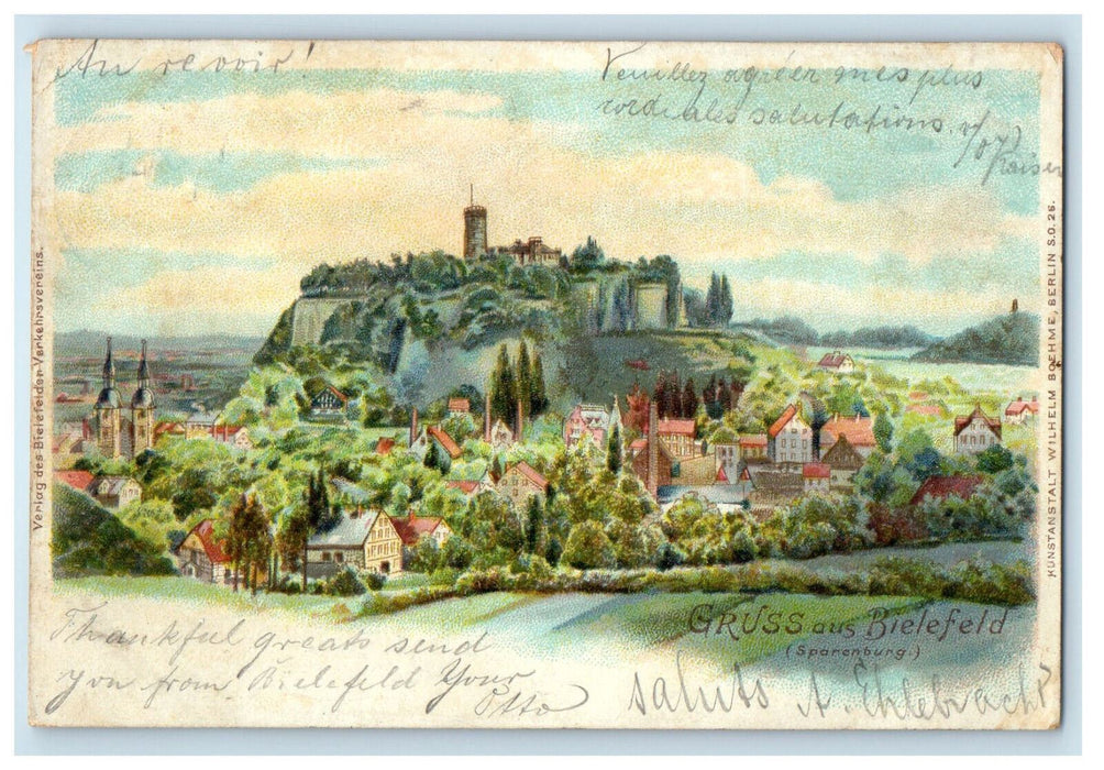 1899 Gruss Aus (Greetings from) Bielefeld Germany Sparenburg Postcard