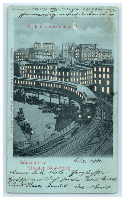 1901 Electric Railroad Train Coentie's Slip New York HTL Hold to Light Postcard