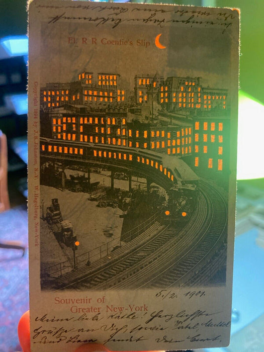 1901 Electric Railroad Train Coentie's Slip New York HTL Hold to Light Postcard
