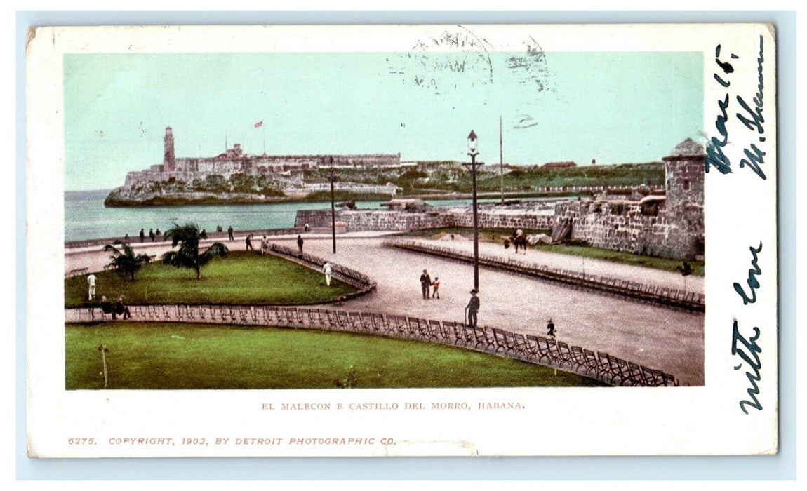 1902 El Malecon Castillo Del Morro Havana Cuba Posted Antique Postcard