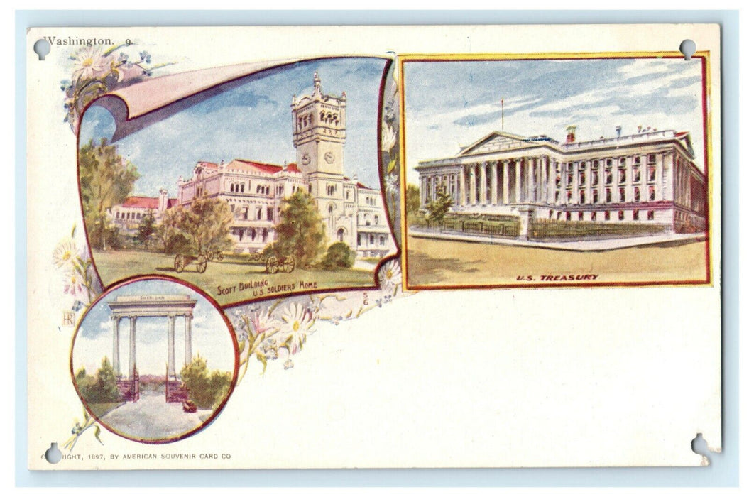 1897 American Souvenir Card Washington DC Multiview Antique Postcard