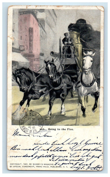 1902 Going To The Fire Brooklyn New York NY PMC Posted Antique Postcard