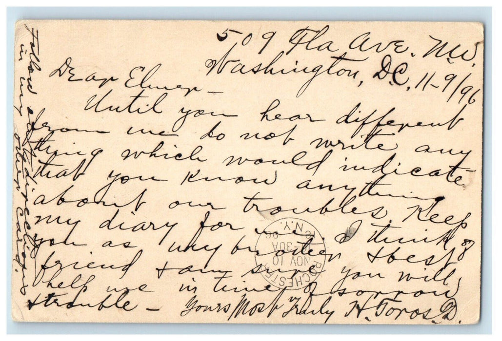 1896 Washington DC Rochester New York NY, Letter Posted Antique Postcard