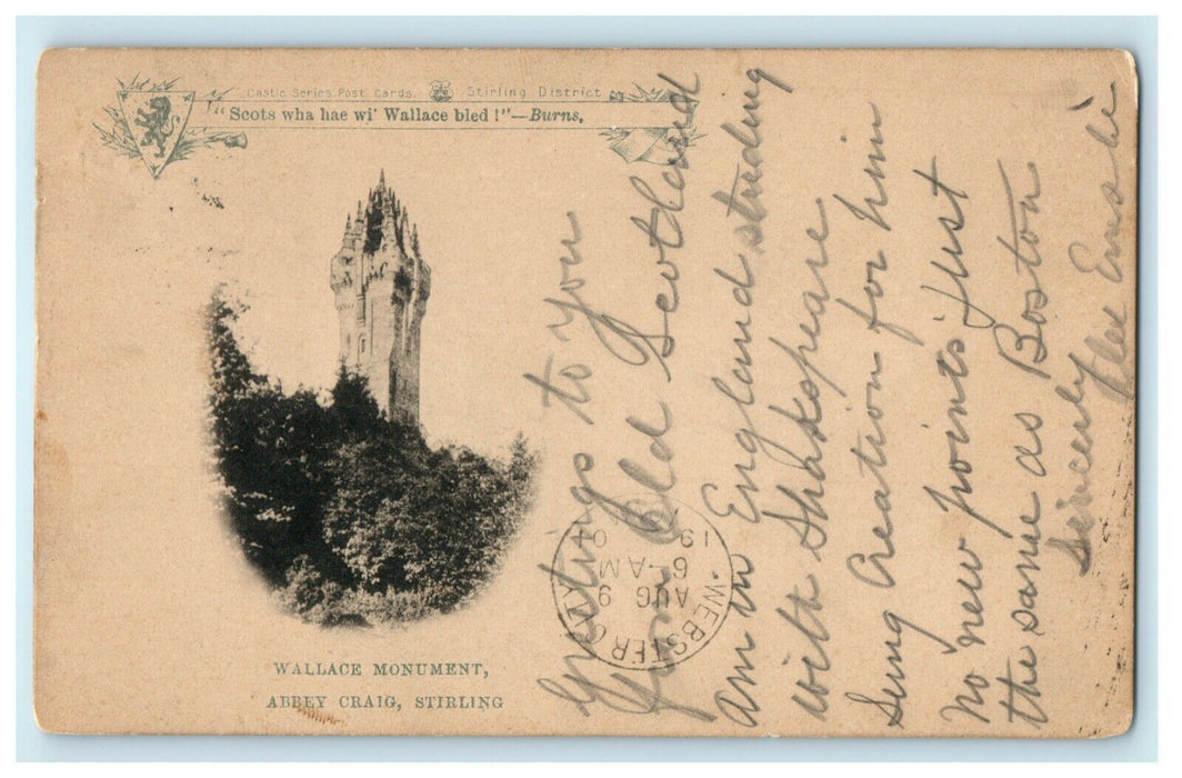 1901 Wallace Monument Abbey Craig Stirling Scotland Webster City Iowa Postcard