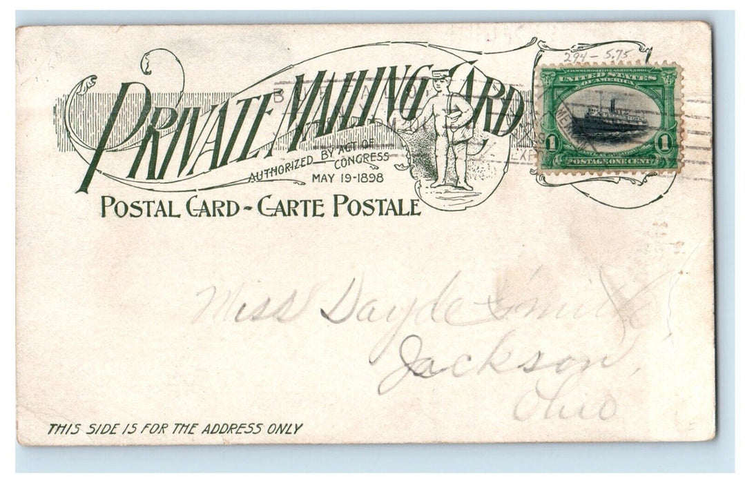 1901 Niagara Falls Pan American Expo Buffalo NY Steamboat Stamp Cancel Postcard