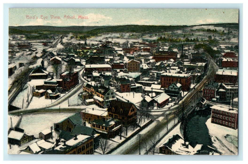 Birds Eye Aerial View Snow Winter Village Athol Massachusetts MA Postcard