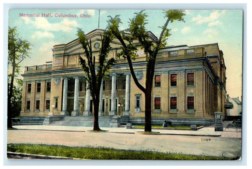 1909 Memorial Hall View Columbus Ohio OH Antique Posted Postcard