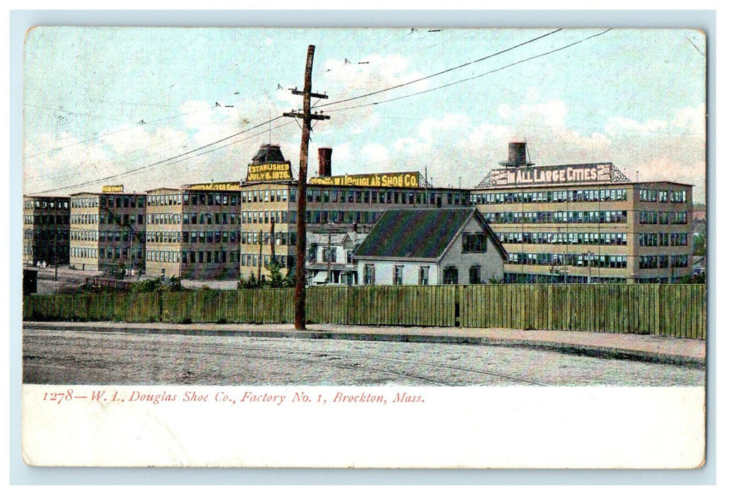1909 W.L. Douglas Shoe Co, Factory No. 1 Brockton Massachusetts MA Postcard