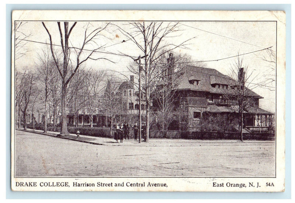 1917 Drake College, Harrison Street and Central Avenue, East Orange NJ Postcard