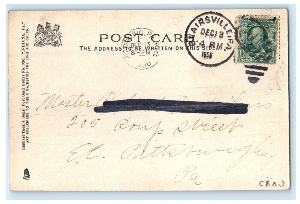 1906 Blairsville PA Church Street Indiana Pennsylvania PA Tuck Posted Postcard
