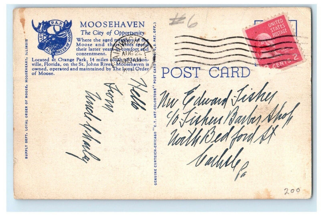 1954 Moosehaven FL, Keystone Building Moose Lodge Of Pennsylvania Postcard