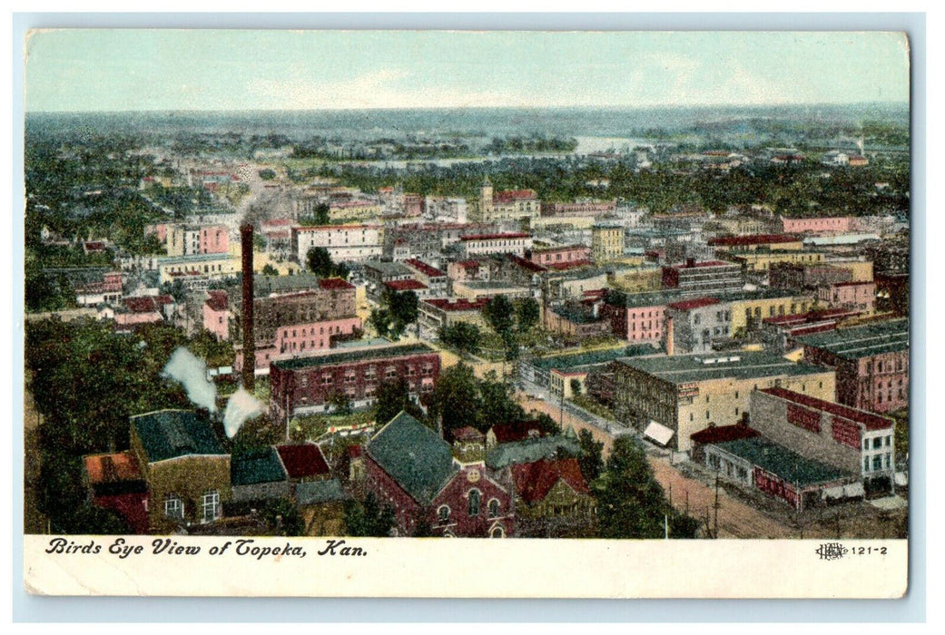 1908 Bird's Eye View of Topeka Kansas KS Antique Posted Postcard