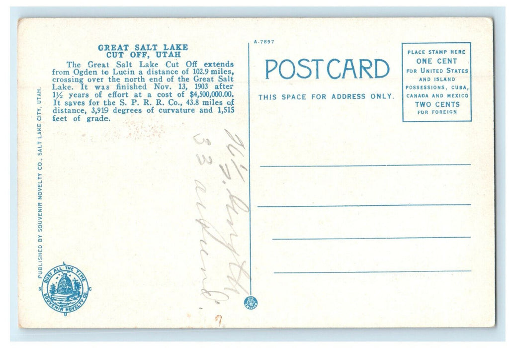 c1920s Great Salt Lake Cut-Off Utah UT Overland Limited Train Unposted Postcard