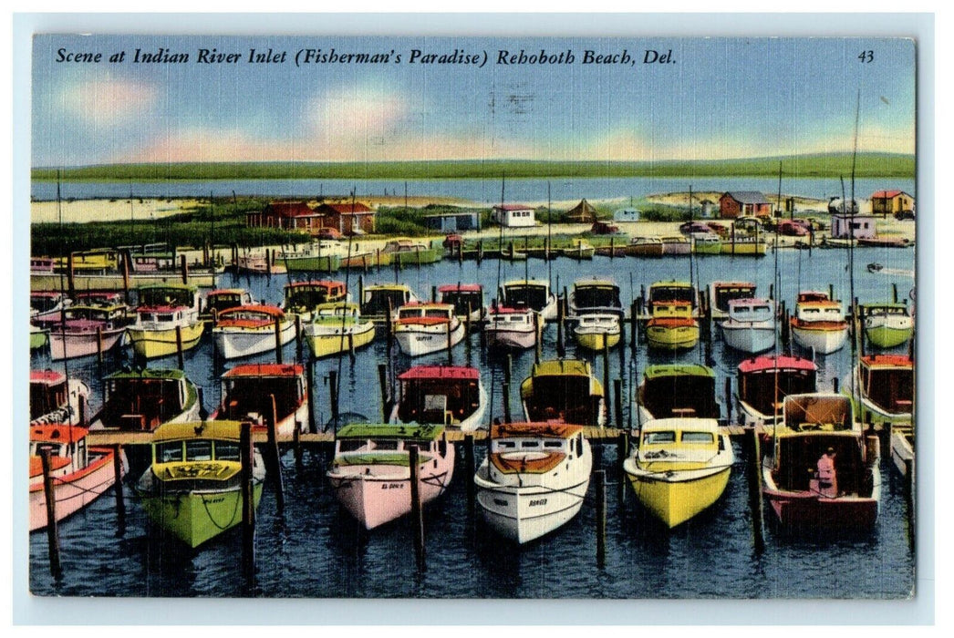 1957 Scene At Indian River Inlet Fisherman's Paradise Reboboth Beach DE Postcard