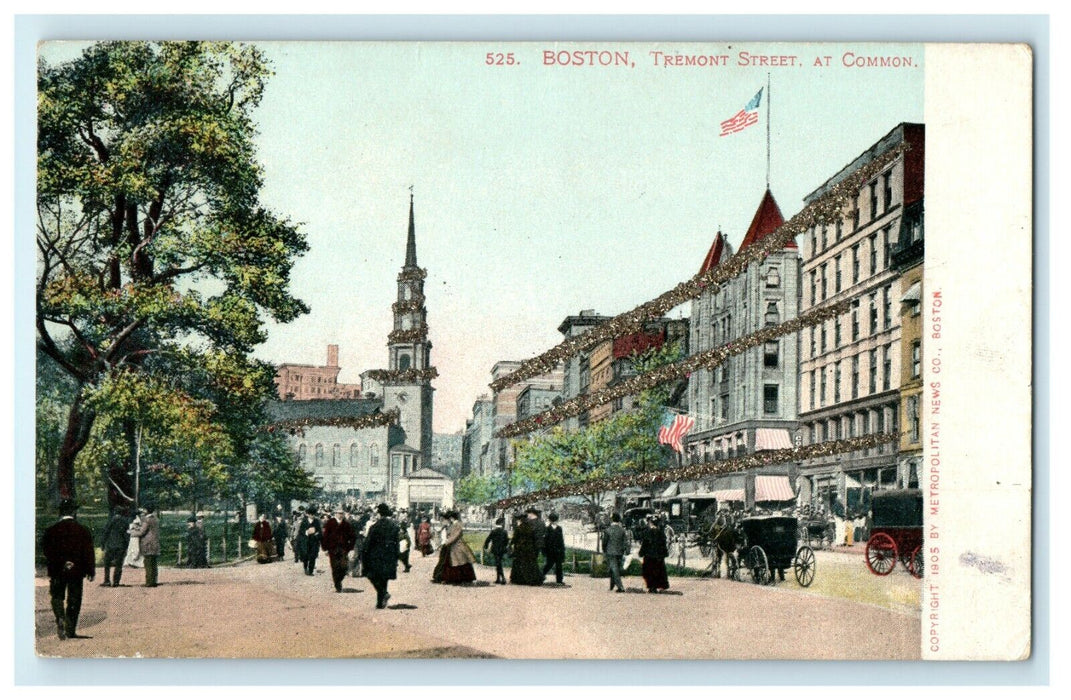 Tremont Street At Common Boston Massachusetts MA Unposted Glitters Postcard