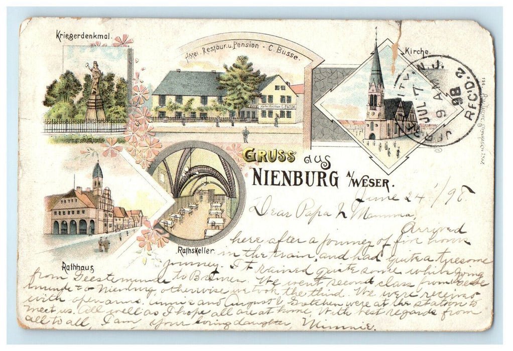 c1905 Jersey City NJ Gruss Aus Nienburg A/Weser, Germany Postcard