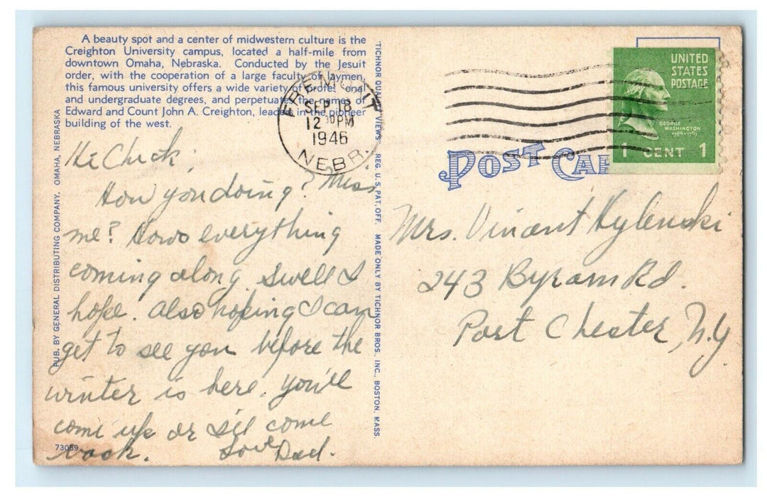 1946 Air View Of Creighton University Omaha Nebraska NE Vintage Postcard