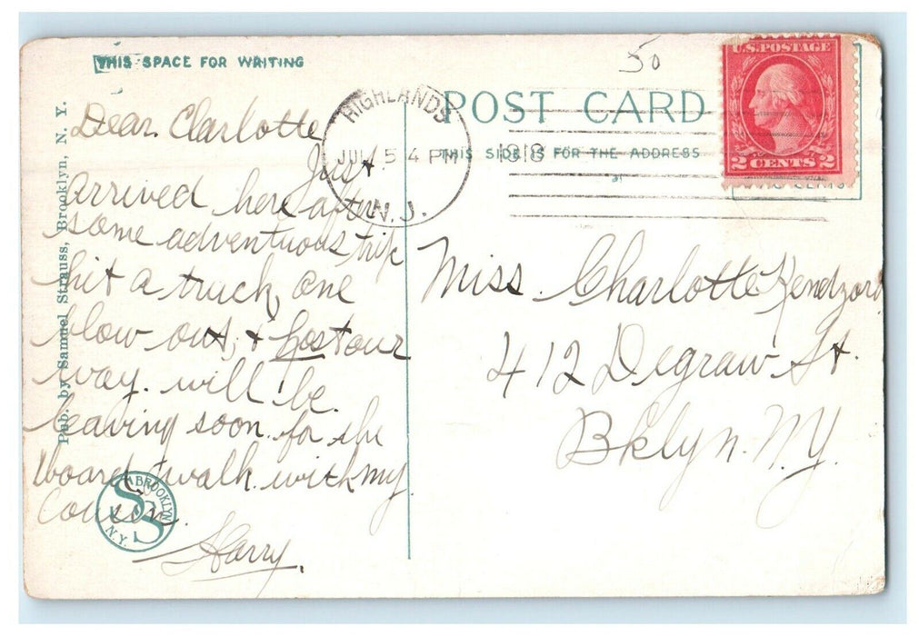 1918 Wesley Lake Bridge Boat Ocean Grove New Jersey NJ Posted Antique Postcard