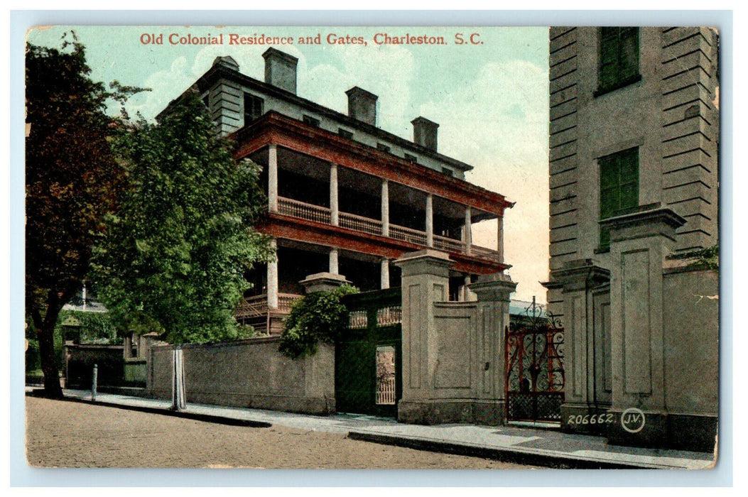 c1910s Old Colonial Residence and Gates, Charleston South Carolina SC Postcard