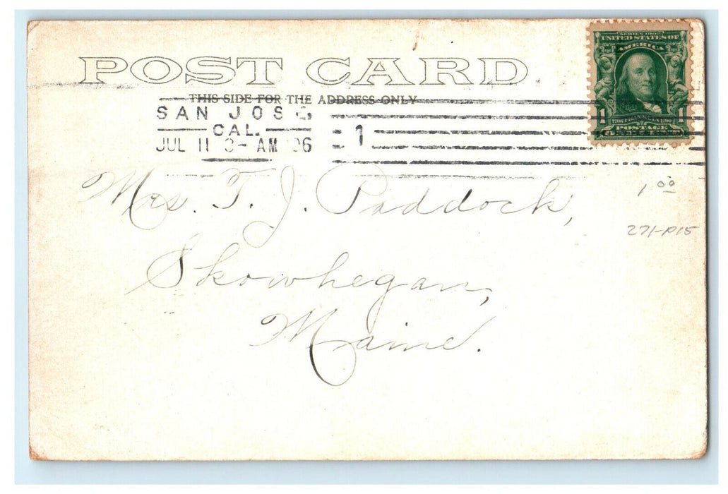 1906 The Carnegie Public Library, San Jose California CA Posted Postcard