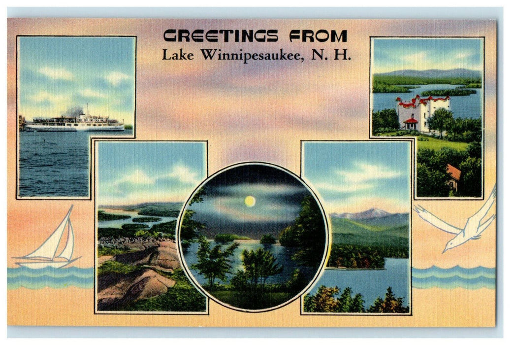 c1930s Greetings From Lake Winnipesaukee, New Hampshire NH Unposted Postcard