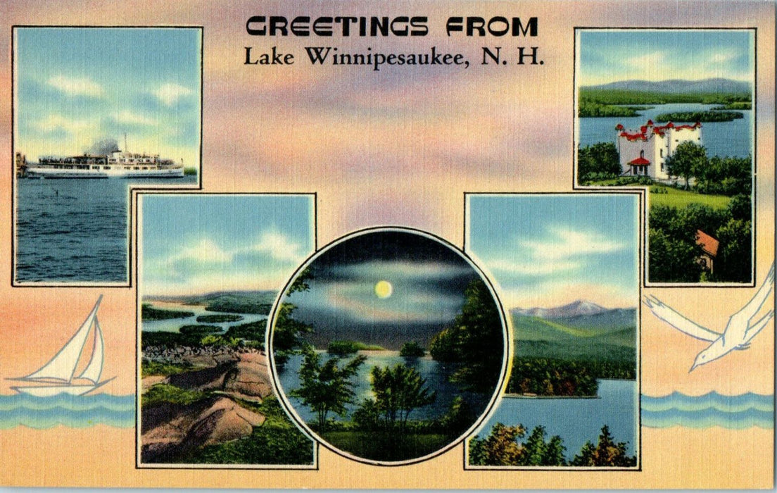 c1930s Greetings From Lake Winnipesaukee, New Hampshire NH Unposted Postcard