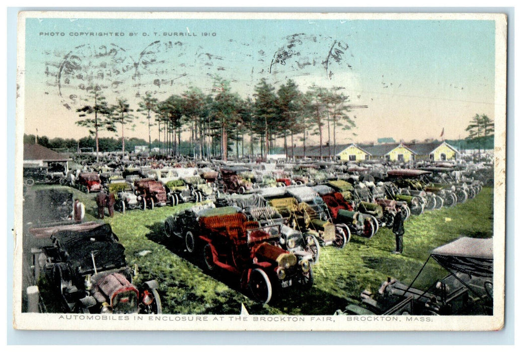 1912 Automobiles in Enclosure, Brockton Fair, Brockton Massachusetts MA Postcard