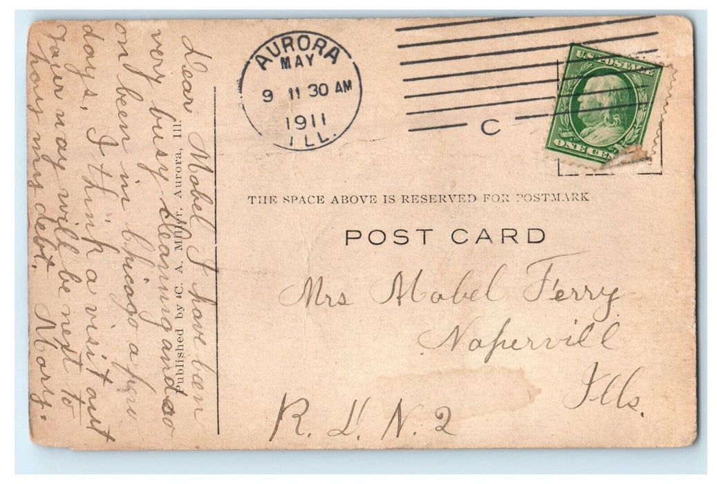 1911 Broadway S from New York St. Aurora Illinois IL Antique Posted Postcard