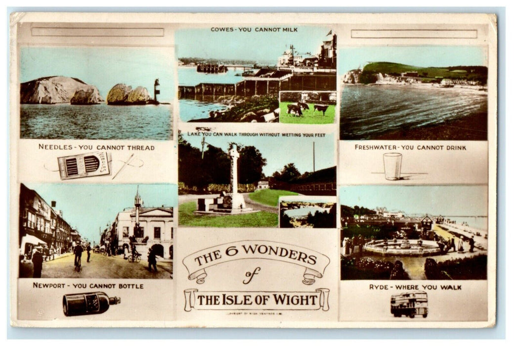 c1920's The 6 Wonders Of The Isle Of Wight England Multiview RPPC Postcard
