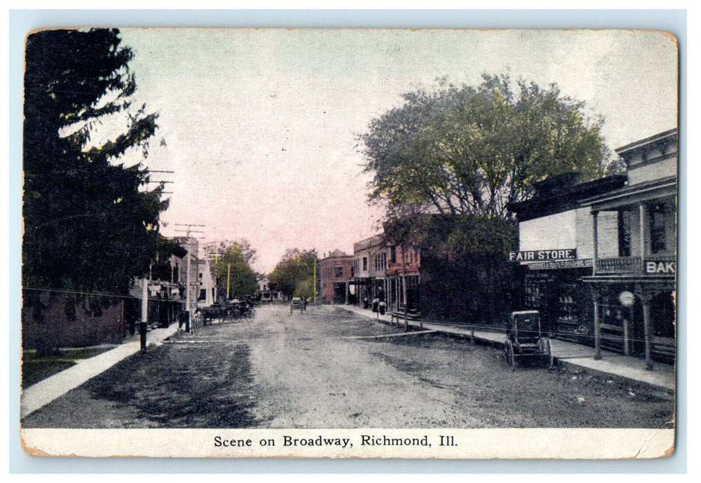1919 Carriage Scene on Broadway Richmond Illinois IL Antique Postcard