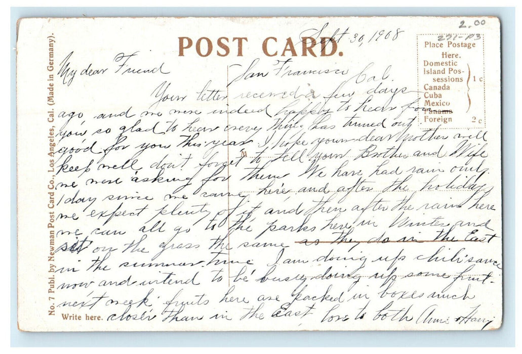 1908 Shrine, Notre Dame College, San Jose California CA Posted Postcard