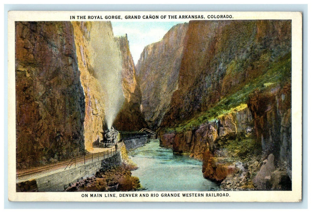c1920s Railroad, Royal Gorge, Grand Canon of the Arkansas, Colorado CO Postcard