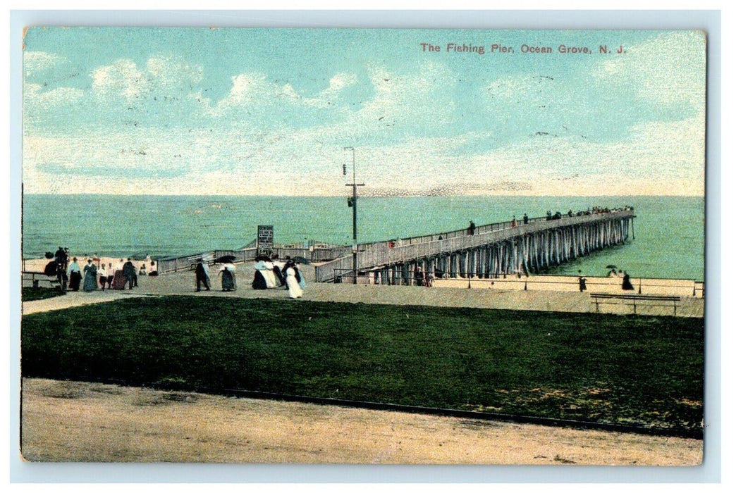 1909 The Fishing Pier Beach View Ocean Grove New Jersey NJ Antique Postcard