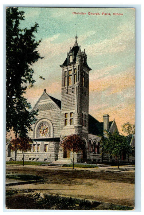 1918 Christian Church Paris Illinois IL Antique Posted Postcard