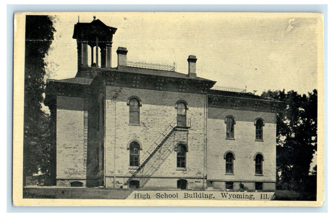 1910 High School Building Wyoming, Illinois IL Antique Posted Postcard