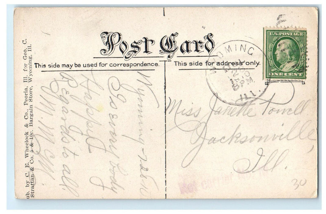 1910 High School Building Wyoming, Illinois IL Antique Posted Postcard