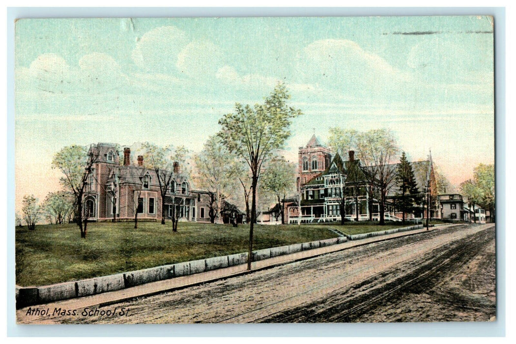 1911 Athol Massachusetts School Street View MA Posted Antique Postcard
