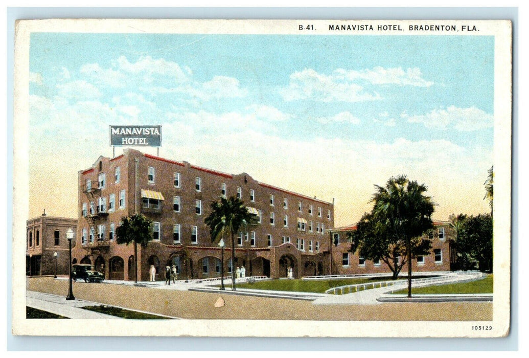 c1920's Manavista Hotel Building Street View Bradenton Florida FL Postcard