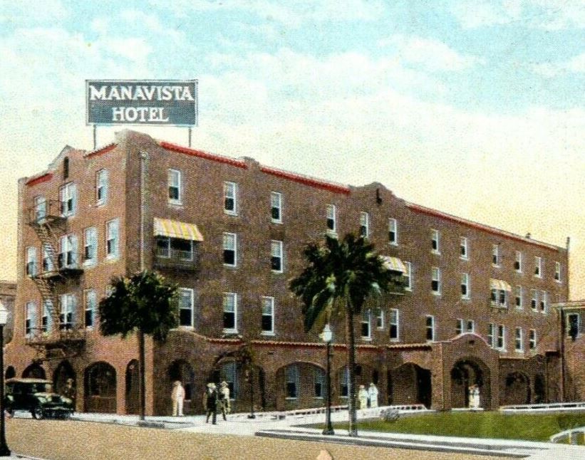 c1920's Manavista Hotel Building Street View Bradenton Florida FL Postcard
