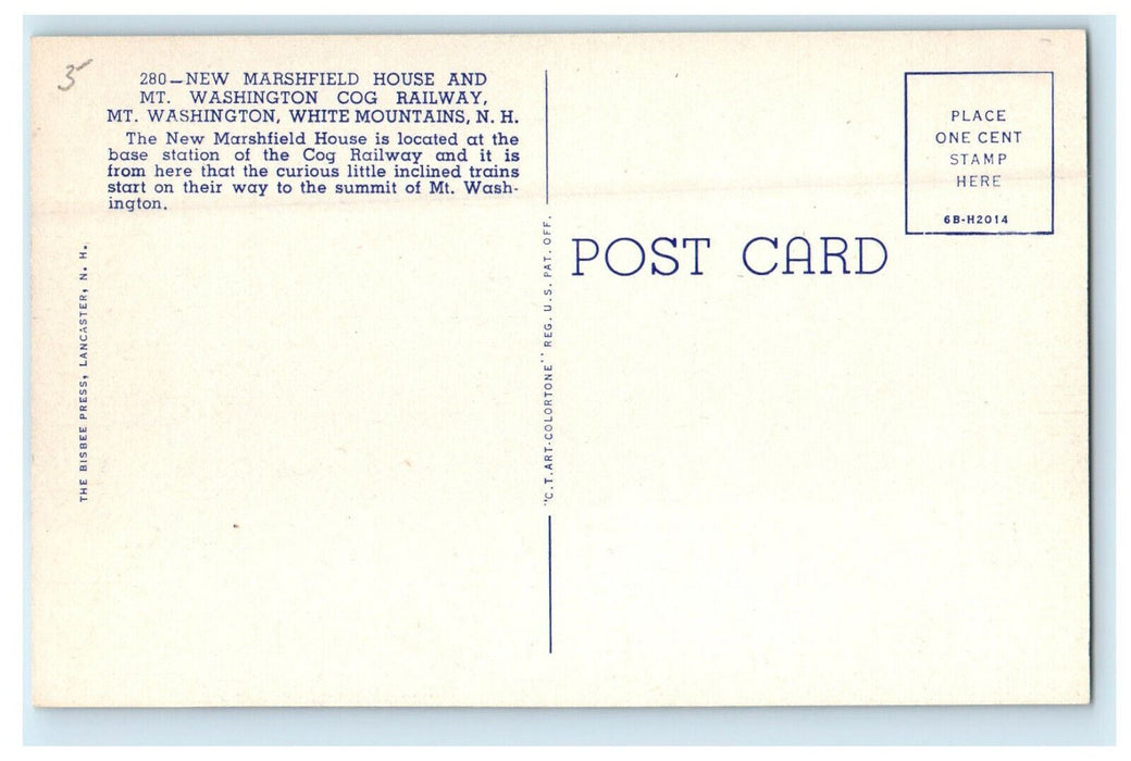 c1930s New Marshfield House Mt. Washington Cog Railway New Hampshire NH Postcard