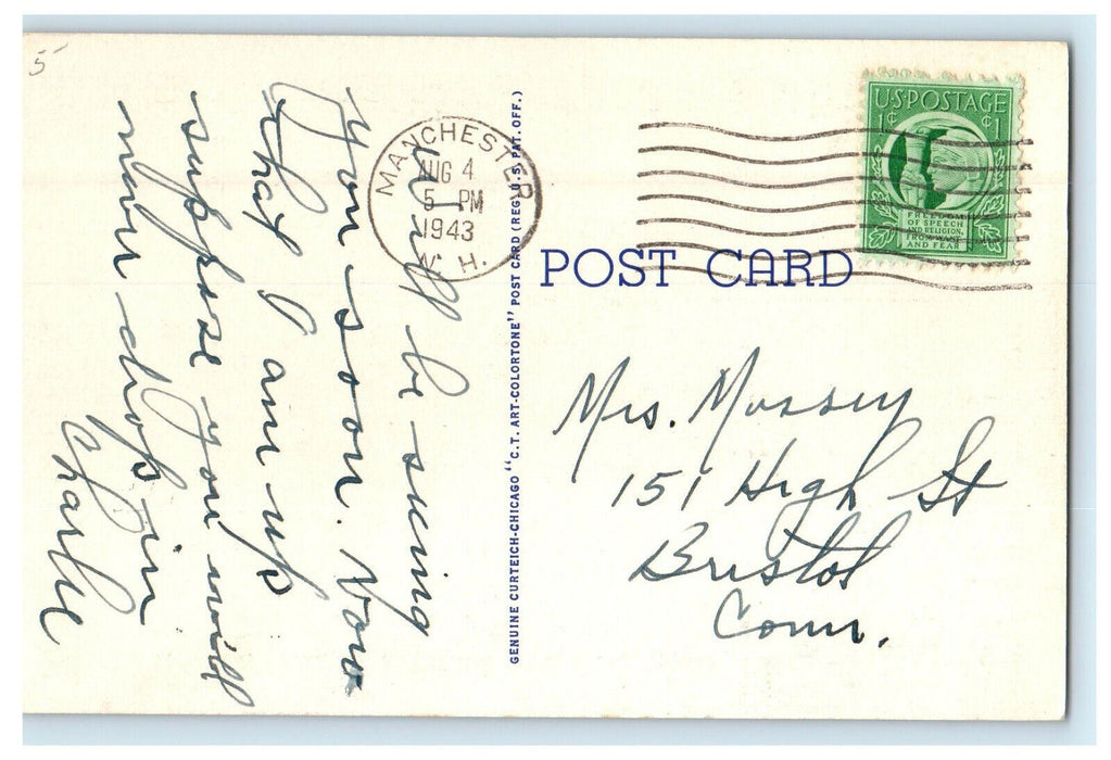 1943 High School Central Buildings, Manchester New Hampshire NH Postcard