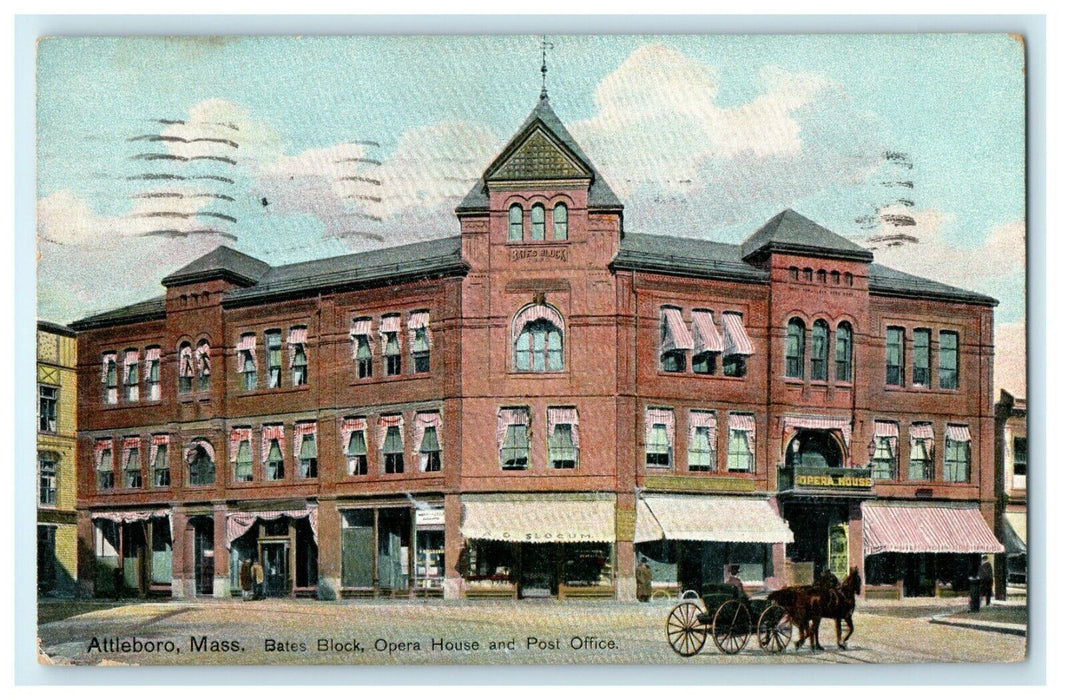 1945 Bates Block Opera House And Post Office Attleboro Massachusetts MA Postcard