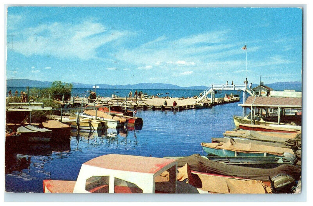 1959 Private Boat Basin Lake Tahoe CA, Morning At The Beach And Harbor Postcard
